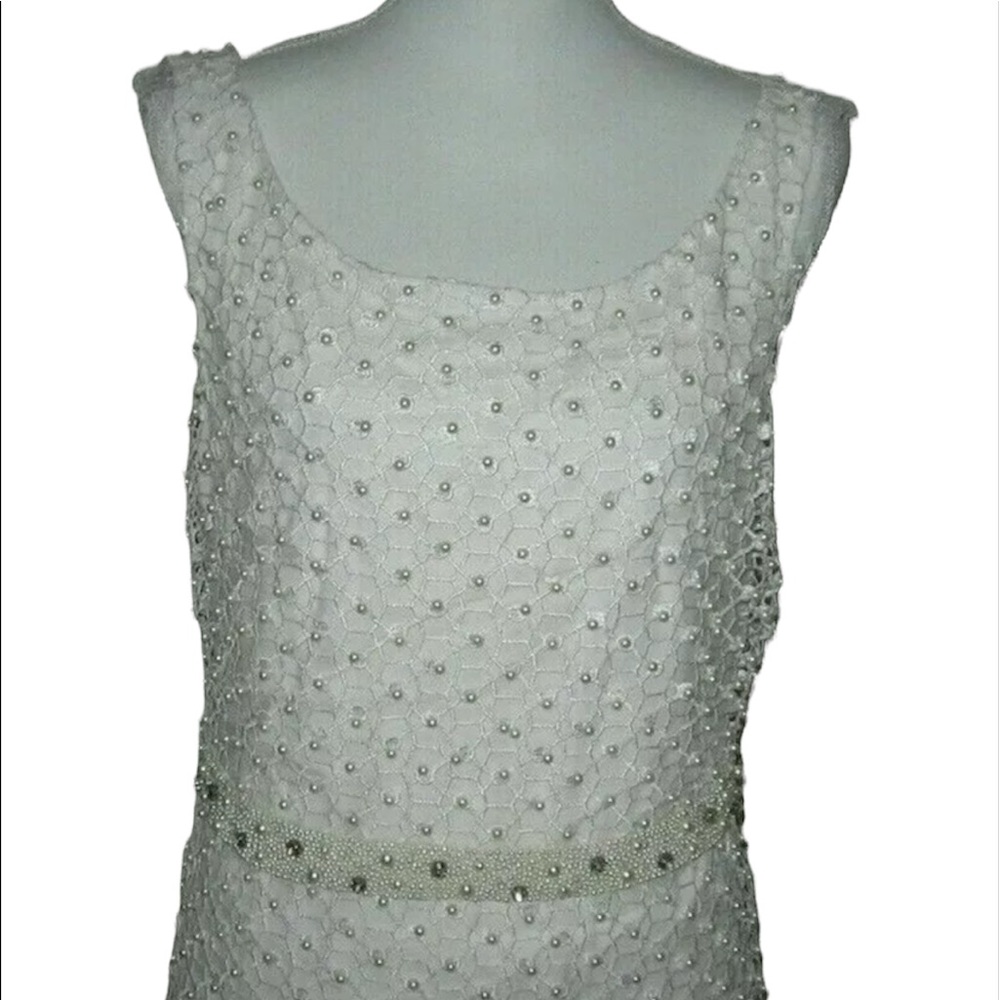 Marchesa Notte ivory pearl and beaded formal dress.
